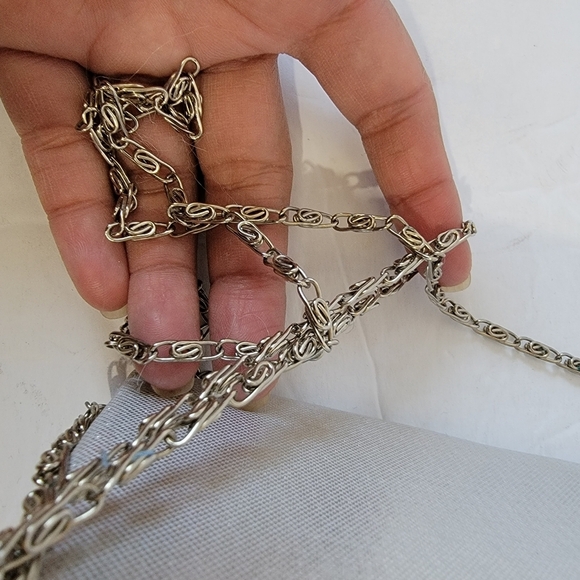 VTG WHITTAL & SHON Evening Clutch Purse Silver Metallic Beaded Bow Chain Strap - Picture 9 of 11